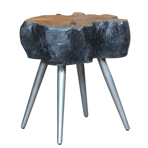 Anya KD Reclaimed Teak Side/ End Table, Natural/Black 