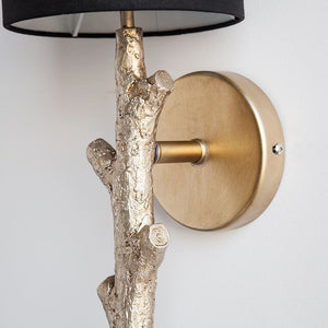 Sabinal II 7x18 Gold Resin Tree Branch Black Fabric Shade Wall Sconce