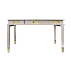 THREE DRAWER DESK WITH BRASS DETAILS IN CERUSED OAK