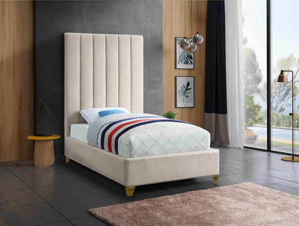 Glenda Twin Bed In Cream Velvet