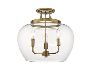 Joliet 3 Light Semi Flush Mount in Olde Brass Finish