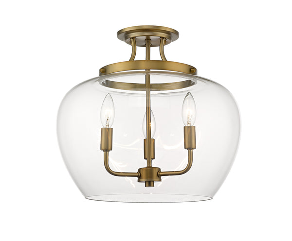 Joliet 3 Light Semi Flush Mount in Olde Brass Finish