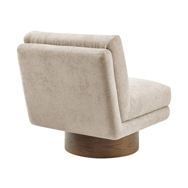 Zenda Chenille Swivel Accent Chair w/ Wooden Base, Millburry Beige
