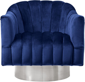 Noel Accent Chair In Navy Velvet And Chrome Swivel Base