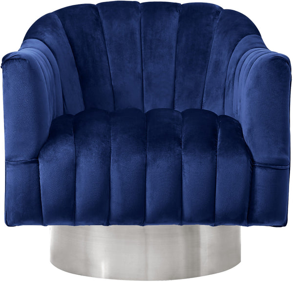 Noel Accent Chair In Navy Velvet And Chrome Swivel Base