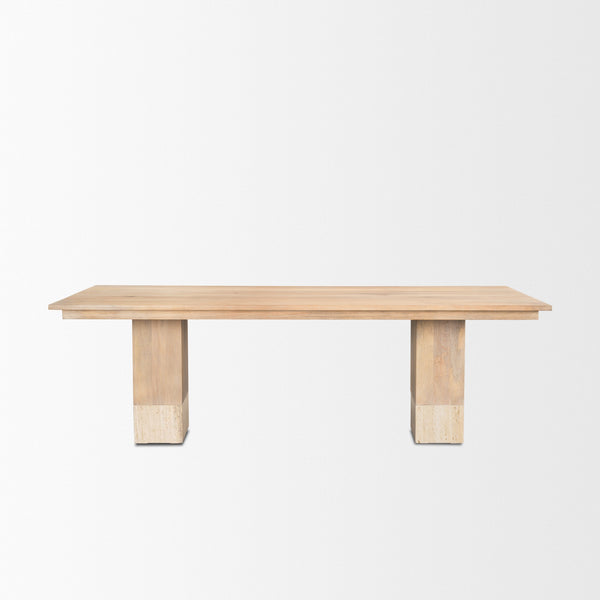 Shivon 94" Light Brown Mango Wood W/ Travertine Dining Table