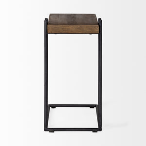 Maddox 16L x 13.5W x 27H Medium Brown Wood w/ Black Metal C-shaped End/Side Table