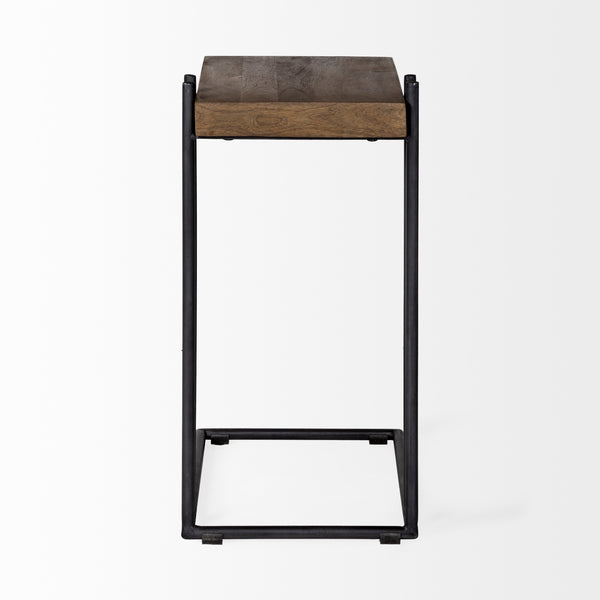 Maddox 16L x 13.5W x 27H Medium Brown Wood w/ Black Metal C-shaped End/Side Table