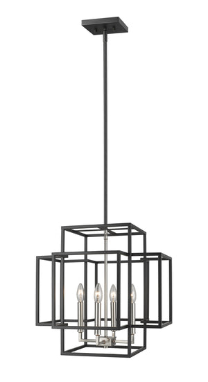 Titania 4 Light Pendant in Black + Brushed Nickel Finish