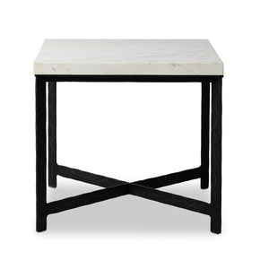 Hammered Iron End Table In White Marble