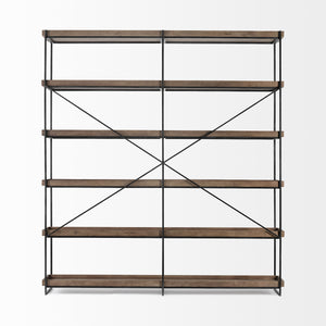 Trey IV 80L x 16W x 87.5H  Medium Brown Wood and Iron Five Tray Shelf Shelving Unit