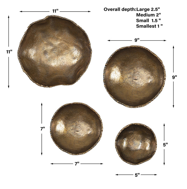 Lucky Coins Brass Wall Bowls, S/4