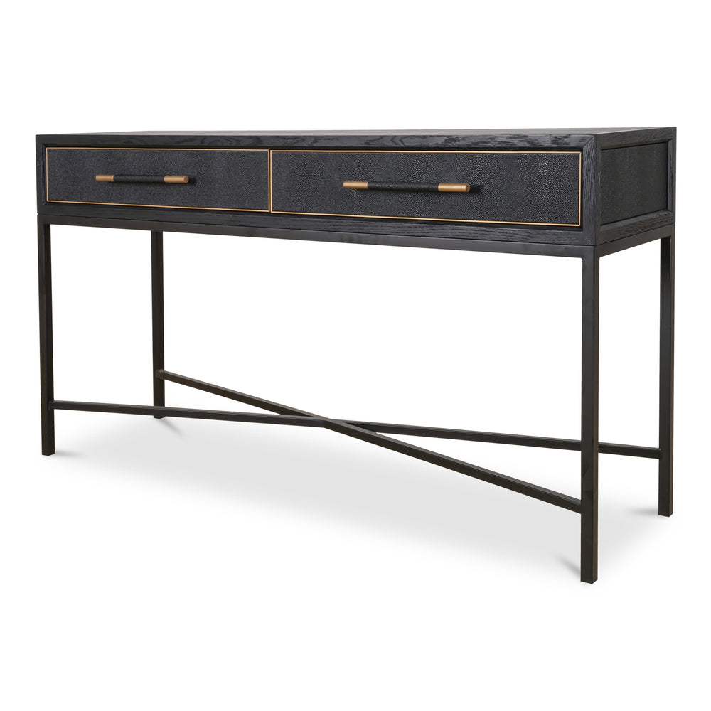 Mako Console Table in Black Oak with Brass Accents
