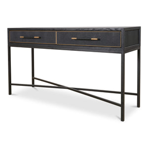 Mako Console Table in Black Oak with Brass Accents