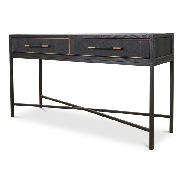 Mako Console Table in Black Oak with Brass Accents