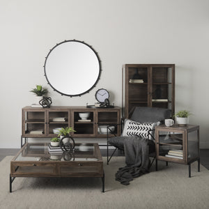 Arelius 20L x 18W x 26H  Medium Brown Wood W/ Black Metal Frame End/Side Table