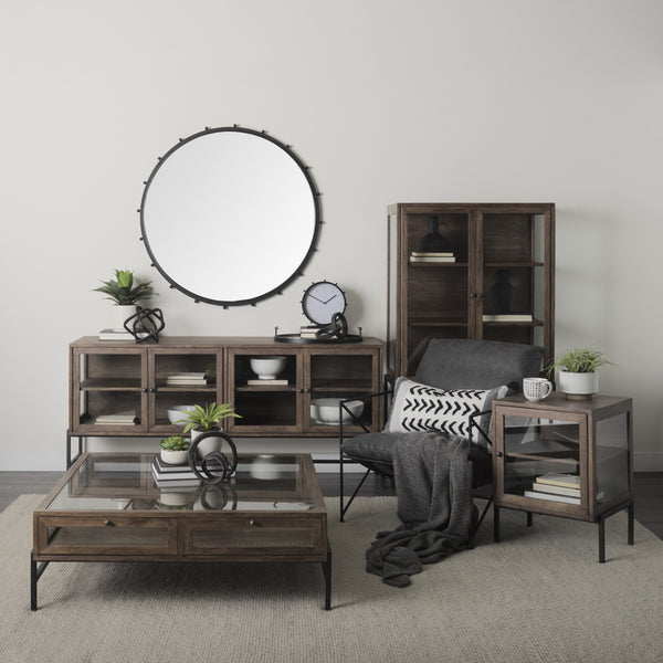 Arelius 20L x 18W x 26H  Medium Brown Wood W/ Black Metal Frame End/Side Table