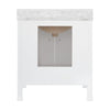 BATH VANITY WITH SCALLOP DETAIL IN MATTE WHITE LACQUER WITH WHITE MARBLE TOP AND PORCELAIN SINK