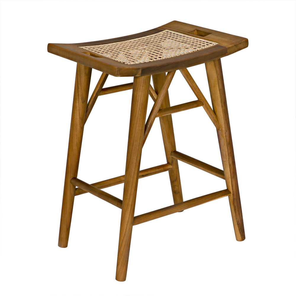 Murphy Teak and Caning Counter Stool with Clear Flat Finish