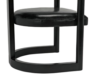 McCormick Teak Chair in Charcoal Black with Black Leather Upholstery