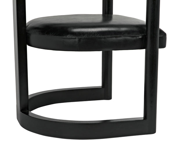 McCormick Teak Chair in Charcoal Black with Black Leather Upholstery