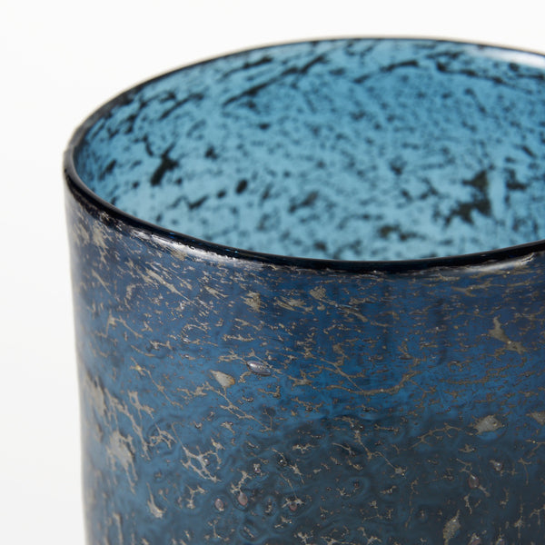 Caspian I Tall Blue Glass Antiqued Brass Bottom Vase