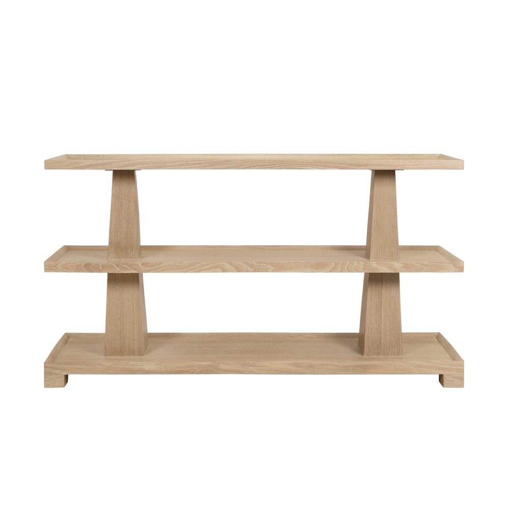 THREE TIER TWO COLUMN CONSOLE IN CERUSED OAK