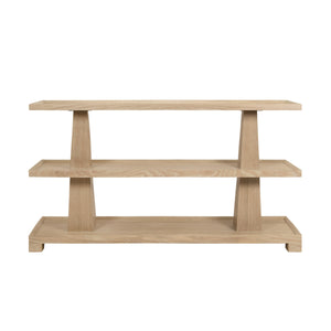 THREE TIER TWO COLUMN CONSOLE IN CERUSED OAK