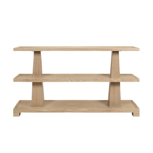 THREE TIER TWO COLUMN CONSOLE IN CERUSED OAK