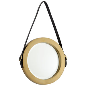 Round Venster Mirror In Antique Brass