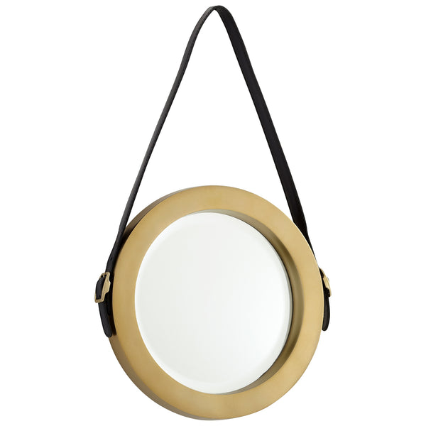 Round Venster Mirror In Antique Brass