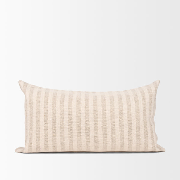 Jace Cream w/ Beige Stripe Lumbar Decorative Pillow Cover