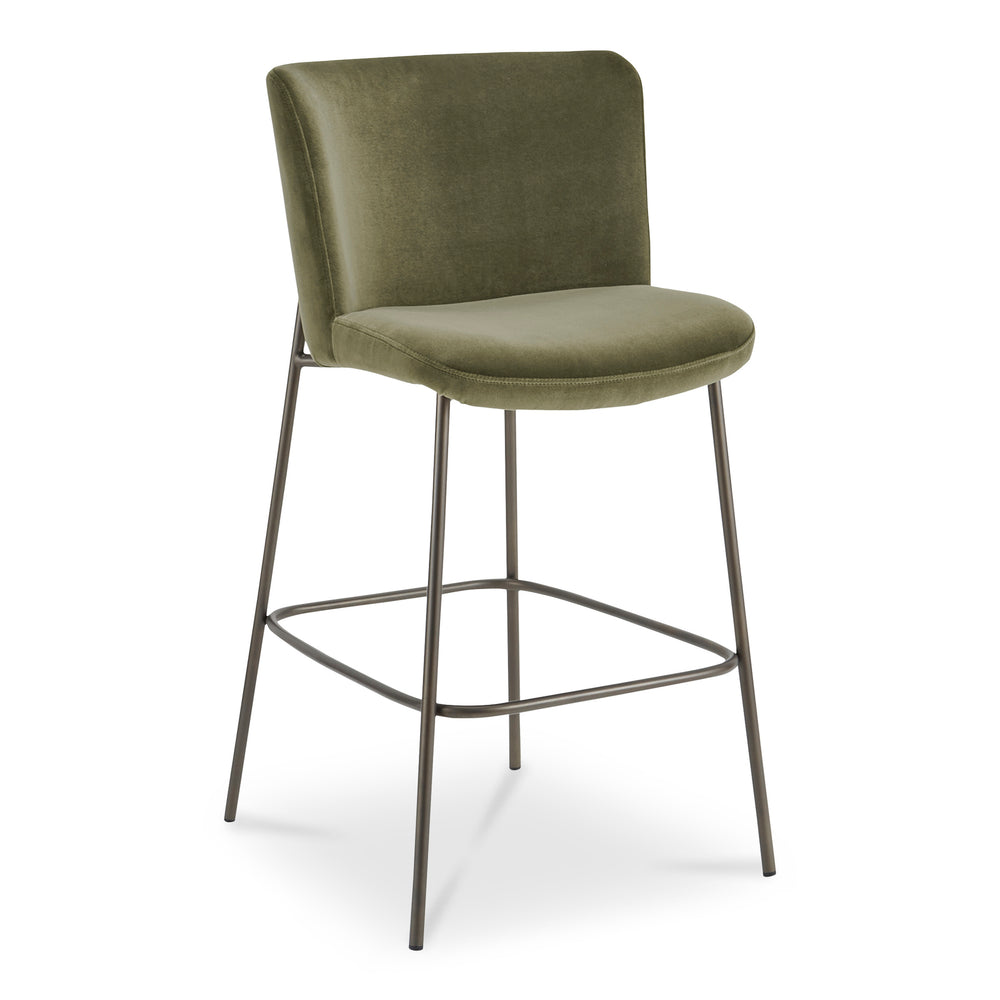 Moe's Early Bar Stool in Green Faux Mohair