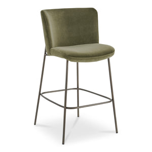 Moe's Early Bar Stool in Green Faux Mohair
