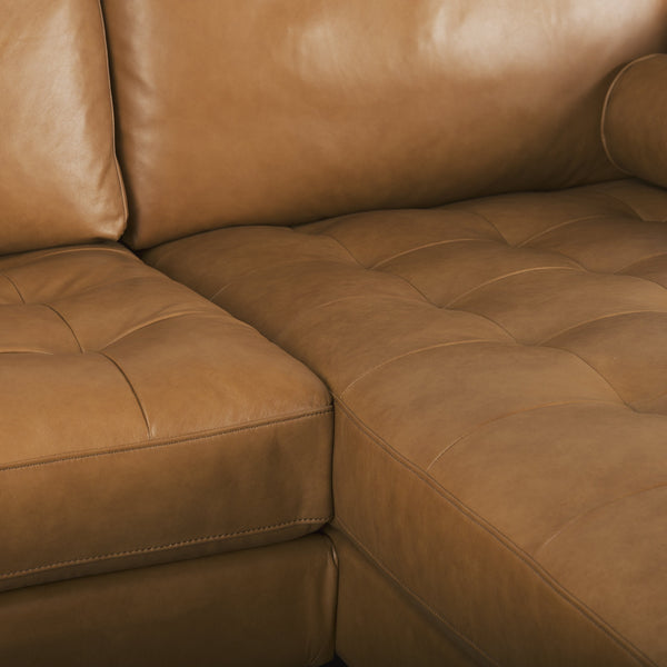 Svend 111.4L x 68.0W x 33.9H Tan Leather Right Chaise Sectional Sofa
