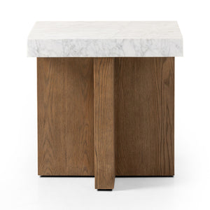 Bellamy End Table In White Carrera Marble