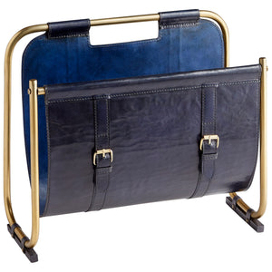 Granville Magazine Rack In Blue And Antique Brass