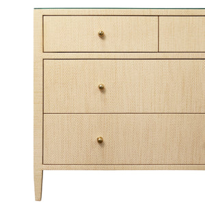 FOUR DRAWER CHEST IN NATURAL GRASSCLOTH WITH GLASS TOP