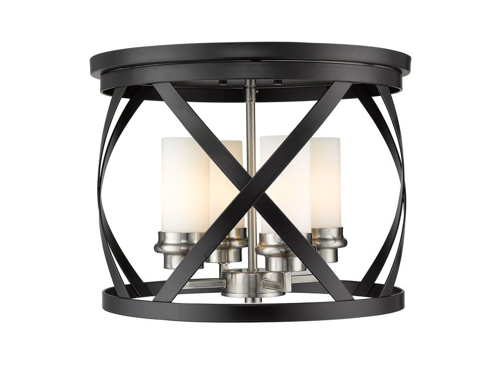 Malcalester 4 Light Flush Mount in Matte Black + Brushed Nickel Finish