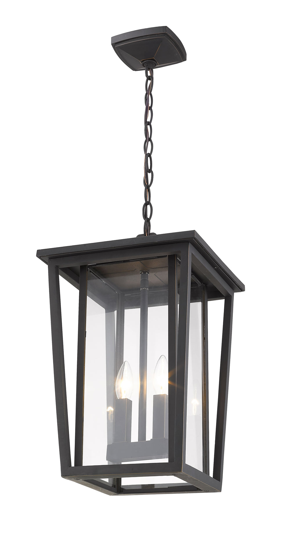 Seoul 2 Light Outdoor Chain Mount Ceiling Fixture in Oil Rubbed Bronze Finish