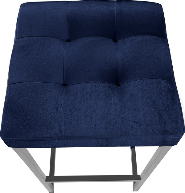 Pearl Stool In Navy Velvet and Chrome