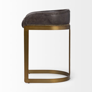 Hollyfield 29" Total Height Black Leather Seat Gold Metal Base Stool