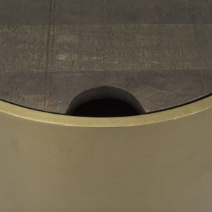 Eclipse Gold Metal Drum Base w/ Dark Brown Wood Top End/Side Table