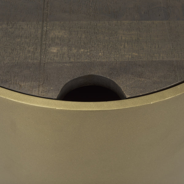 Eclipse Gold Metal Drum Base w/ Dark Brown Wood Top End/Side Table