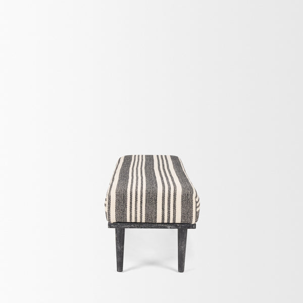 Shae Black Wood w/ Black and Cream Upholstered Bench
