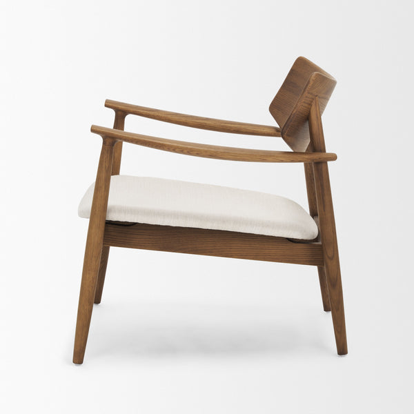 Haggen Medium Brown Oak Wood w/ Cream Fabric Accent Chair