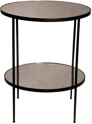 Anna Side Table, Black Steel with Antiqued Mirror