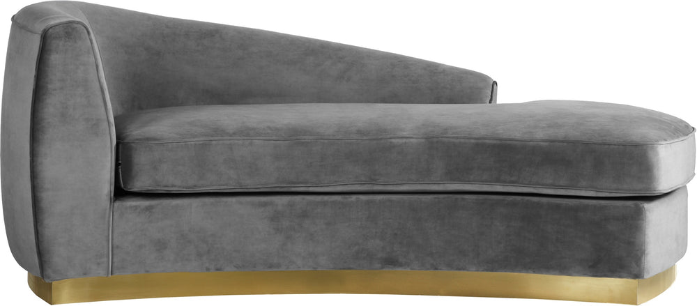 Crystal Chaise In Grey Velvet and Gold