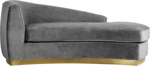 Crystal Chaise In Grey Velvet and Gold