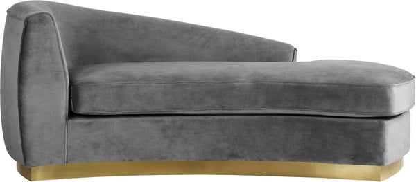 Crystal Chaise In Grey Velvet and Gold